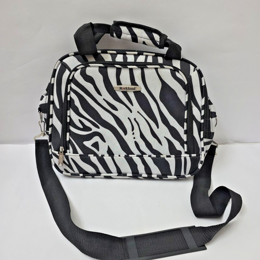 Zebra Print Rockland Laptop Carry-on Bag W 2 Outer Pockets + Luggage Strap